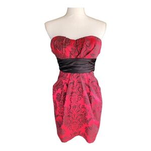 MINI STRAPLESS DRESS - Ruby Damask Strapless Dress with pockets - Junior size 3